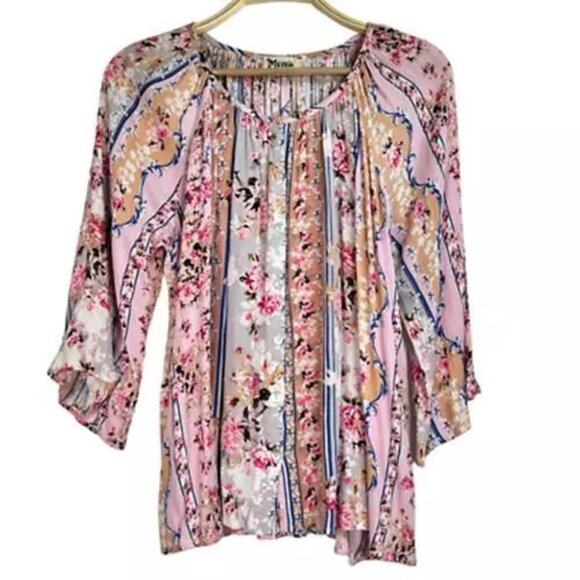 Show Me Your Mumu Tops - Show Me Your Mumu Womens Peasant Blouse Top Shirt Floral 3/4 Sleeve Blouse Sz S